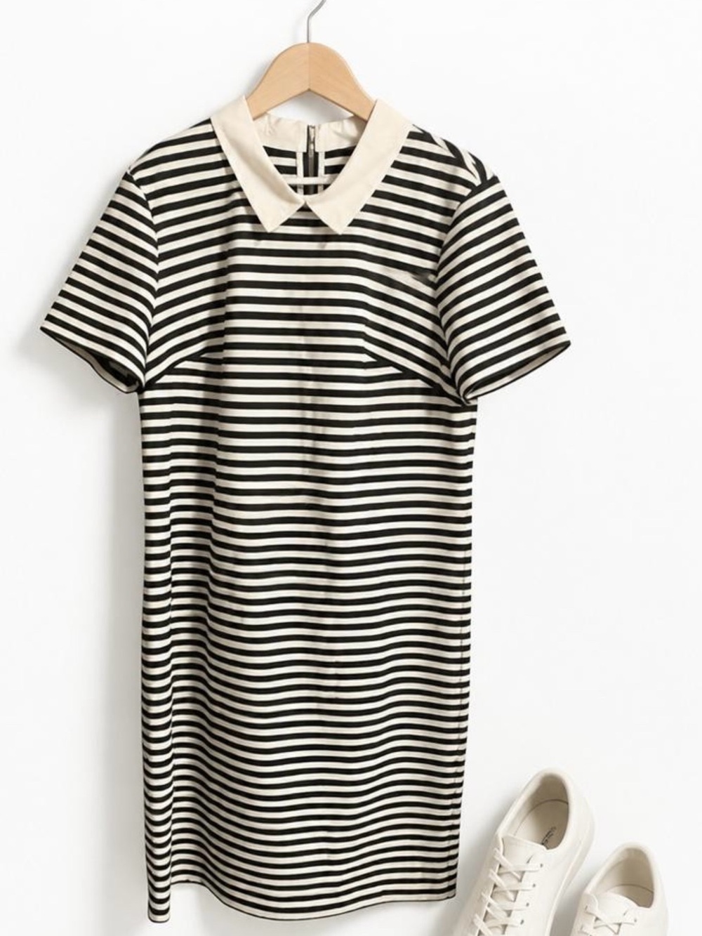 Tommy Hilfiger Black and White Striped Shift Dress with Peter Pan Collar